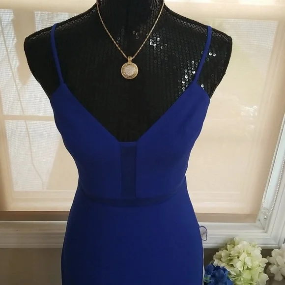 NWT! Dress The Population Micaela Electric Blue 💙 Sheer Inset Body-Con Dress XS - Picture 10 of 16